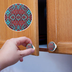 Boho Ruby Turquoise and Copper Ceramic Knob