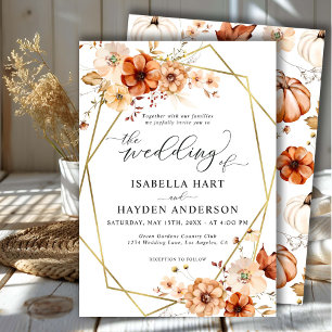 Boho Rust Beige Floral Gold Frame Wedding Invitation