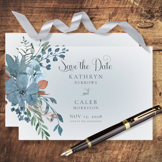 Boho Rust & Blue Floral Save the Date Card (Creator Uploaded)