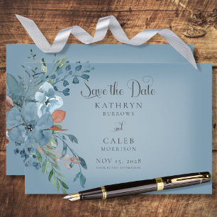 Boho Rust & Blue Floral Save the Date Card