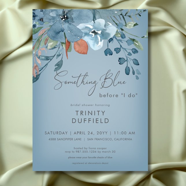 Boho Rust Blue Floral Something Blue Bridal Shower Invitation (Boho Rust Blue Floral Something Blue Bridal Shower Invitation)