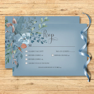 Boho Rust & Blue Floral Wedding Blue Dinner RSVP Card