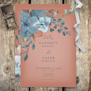 Boho Rust & Blue Floral Wedding Invitation