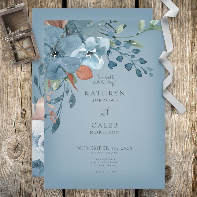 Boho Rust & Blue Floral Wedding Invitation (Creator Uploaded)