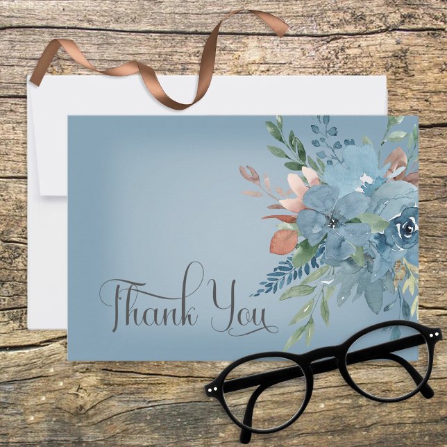 Boho Rust & Blue Floral Wedding Thank You Card (Creator Uploaded)