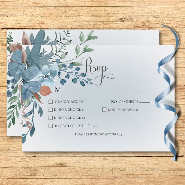 Boho Rust & Blue Floral Wedding White Dinner RSVP Card (Boho Rust & Blue Floral Wedding White Dinner RSVP Card)