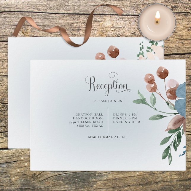 Boho Rust & Blue Floral White Reception Enclosure Card (Creator Uploaded)