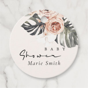BOHO RUST BLUSH MONSTERA FLORAL BABY SHOWER  FAVOUR TAGS
