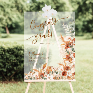 Boho Rust Floral Acrylic Graduation Welcome Sign 