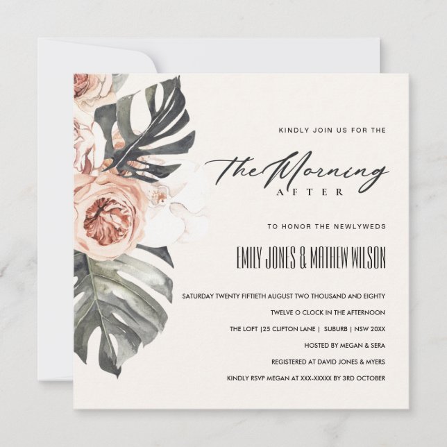 BOHO RUST MONSTERA FLORA THE MORNING AFTER WEDDING INVITATION (Front)