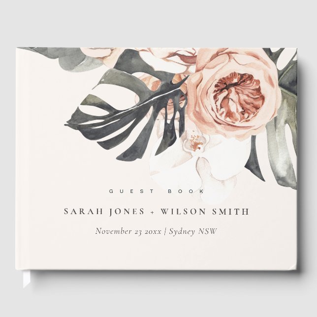 BOHO RUST MONSTERA FLORAL WATERCOLOR WEDDING GUEST BOOK (Front)