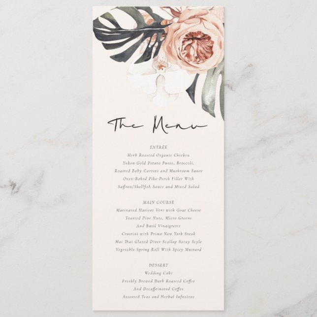 BOHO RUST MONSTRERA FLORAL WATERCOLOR WEDDING  MENU (Front)