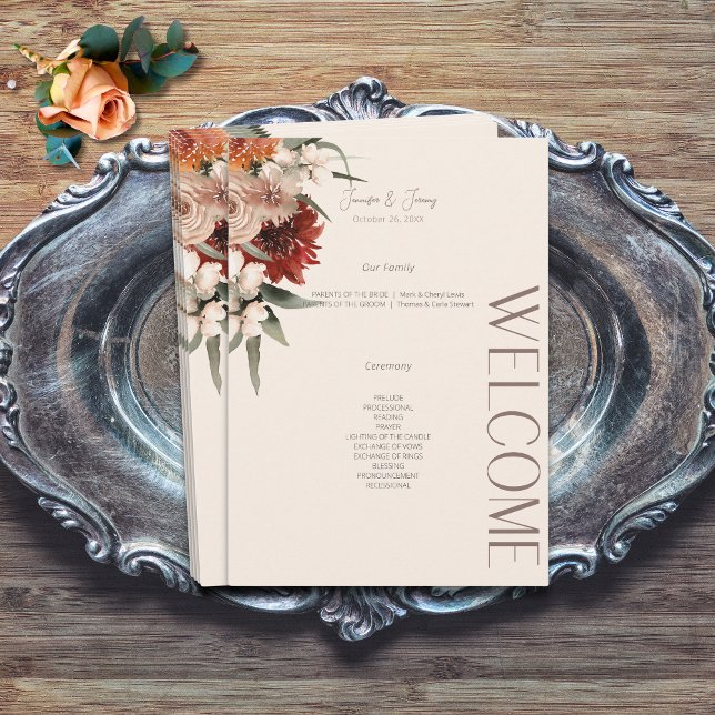 Boho Rust & Neutral Cream Fall Floral  Programme (Boho Rust & Neutral Cream Fall Floral Program)