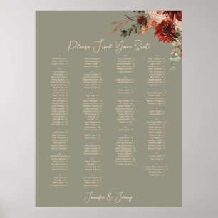 Boho Rust Neutral Fall Floral Green Wedding Seat Poster