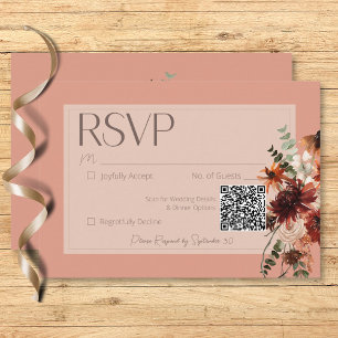 Boho Rust & Neutral Fall Floral Peach Rust Wedding RSVP Card