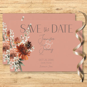 Boho Rust & Neutral Fall Floral Peach Rust Wedding Save The Date