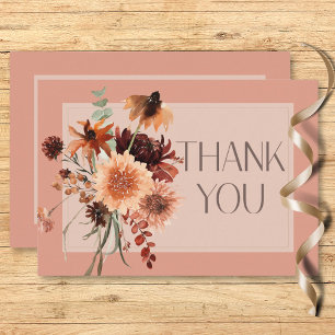 Boho Rust & Neutral Fall Floral Peach Rust Wedding Thank You Card