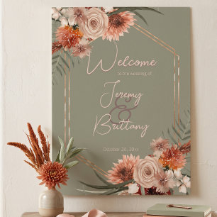 Boho Rust & Neutral Fall Floral Sage Green Frame Poster