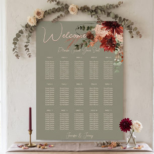 Boho Rust & Neutral Fall Floral Sage Green Wedding Poster