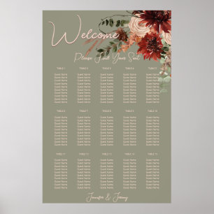 Boho Rust & Neutral Fall Floral Sage Green Wedding Poster