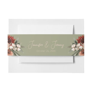 Boho Rust & Neutral Sage Fall Floral  Invitation Belly Band
