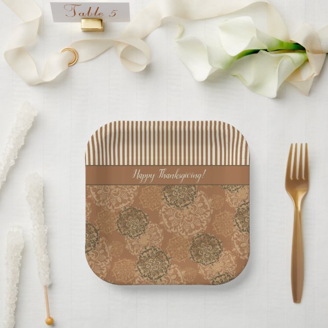 Boho Rust Orange Mandalas and Stripes Paper Plate (Wedding)