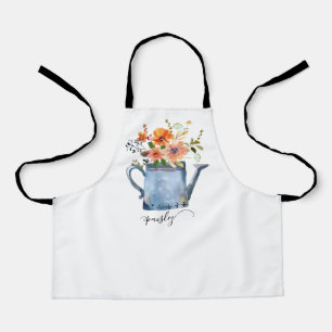 Boho Rust Orange Watercolor Flowers Watering Can Apron