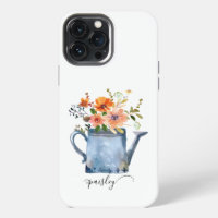 Boho Rust Orange Watercolor Flowers Watering Can