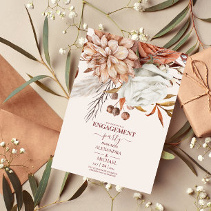 Boho Rust Terracotta Dried Fan Flowers Engagement Invitation