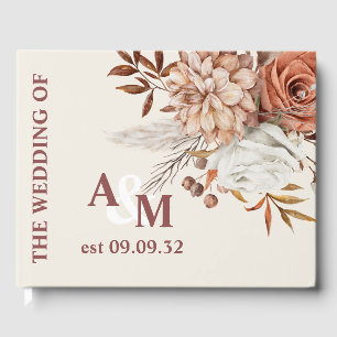 Boho Rust Terracotta Dried Fan Flowers Wedding Guest Book