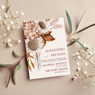 Boho Rust Terracotta Dried Fan Flowers Wedding Inv Invitation