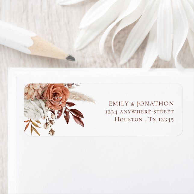 Boho Rust Terracotta Florals Name Return Address (Insitu)