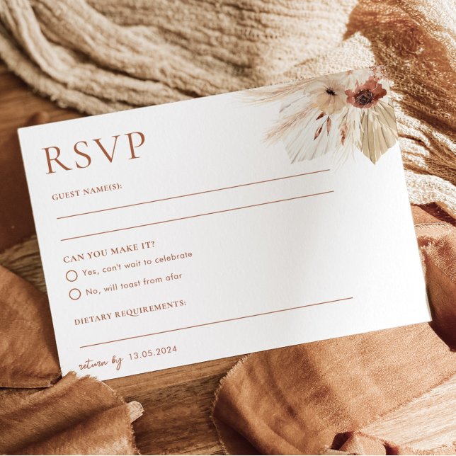 Boho Rust Terracotta Wedding RSVP Postcard  (HAZEL | RSVP Postcard Matching items available)