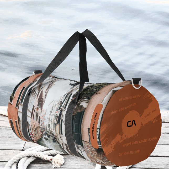 Boho Rust Travel Quote with Monogram & Photo Duffle Bag (Travel Quotes Monogram Your Photo Boho Rust Duffle Bag ©Susanne Sachers - Sunny Wanderlust 🌞✈️)
