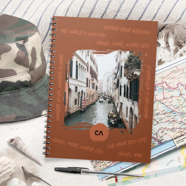 Boho Rust Travel Quote with Monogram & Photo  Notebook (Boho Rust Travel Quote with Monogram & Photo Notebook ©Susanne Sachers - Sunny Wanderlust 🌞✈️)
