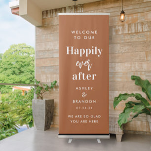 Boho Rust Welcome To Our Wedding Entrance Retractable Banner