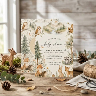 Boho rustic adventure woodland baby shower invitation