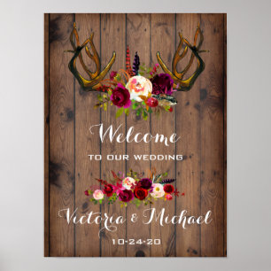 Boho Rustic Antler floral Wedding Sign