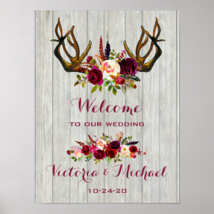 Boho Rustic Antler floral Wedding Sign