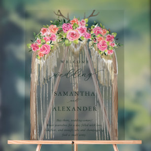 Boho Rustic Arch Roses Western Wedding Welcome Acrylic Sign