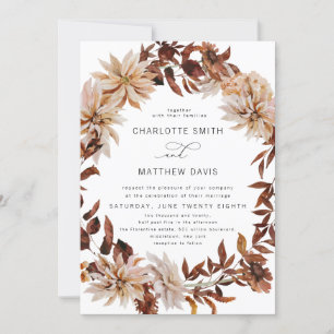 Boho Rustic Autumn Fall Floral Wreath Wedding Invitation