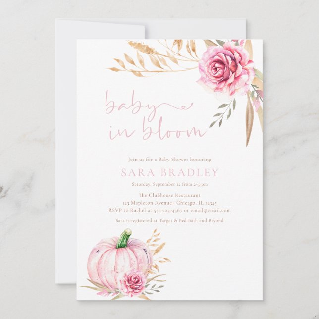 Boho Rustic autumn Pumpkin baby Girl shower  Invitation (Front)