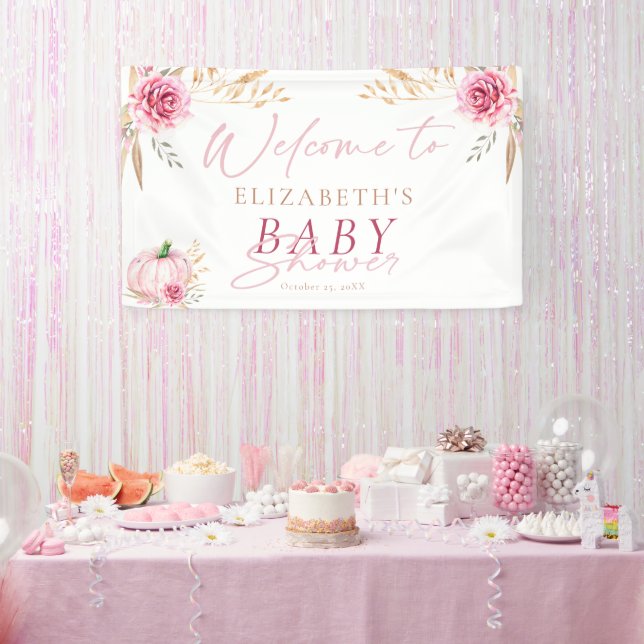 Boho Rustic Autumn Pumpkin Welcome Baby Shower Banner (Party)