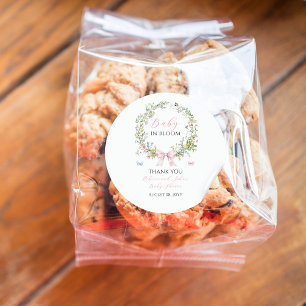 Boho Rustic Baby in Bloom Pink Bow Baby Shower Classic Round Sticker