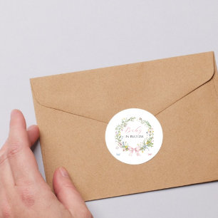 Boho Rustic Baby in Bloom Pink Bow Baby Shower Classic Round Sticker