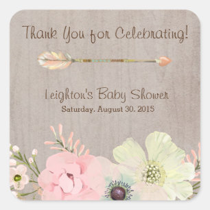 Boho Rustic Baby or Bridal Shower Favour Sticker
