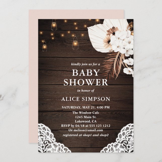 Boho Rustic Beige Floral Baby Shower Invitation (Front/Back)