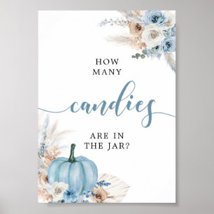 Boho Rustic Blue Pumpkin Fall Candies Sign