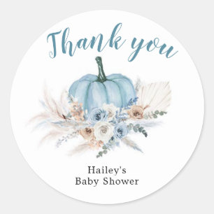 Boho Rustic Blue Pumpkin It's a Boy Fall Thank You Classic Round Sticker