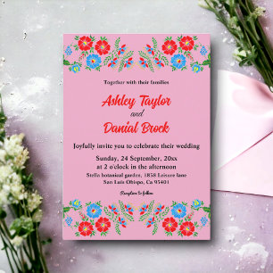 Boho Rustic Blue Red Roses Country Floral Wedding Invitation